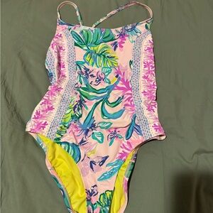 Lilly Pulitzer Pink and Green Floral One Piece Swimsuit